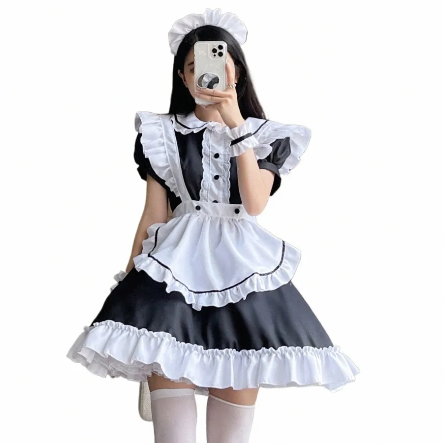 Kadınlar Güzel Maid Cosplay Kostüm Kısa Kollu Retro Hizmetçi Lolita Dr Sevimli Japon Fransız Kıyafet Cosplay Kostüm Plus Boyut 5XL B91E#