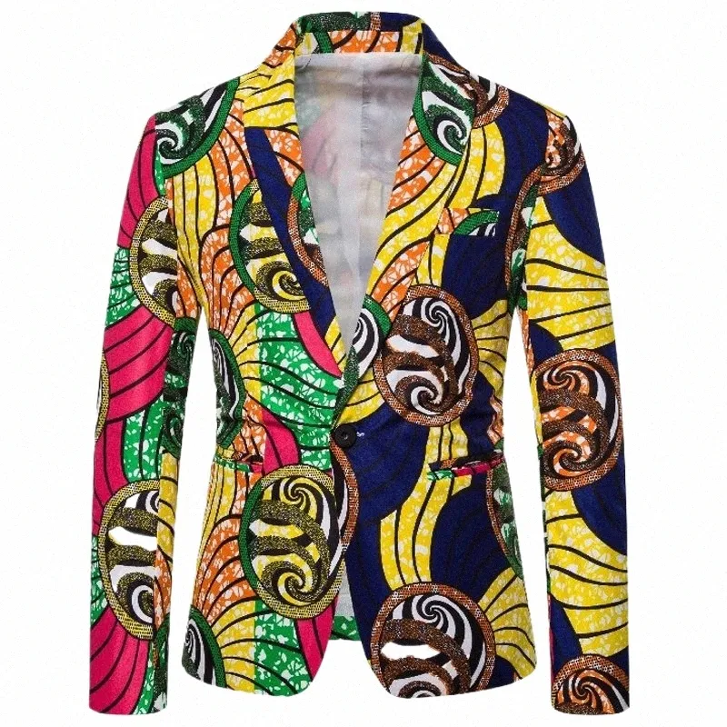 ethnic Style Multicolor Printed Blazers for Men African Clothing Linen Cheap Elegant Ternos Social Masculino Mens Suits Jackets l3n9#