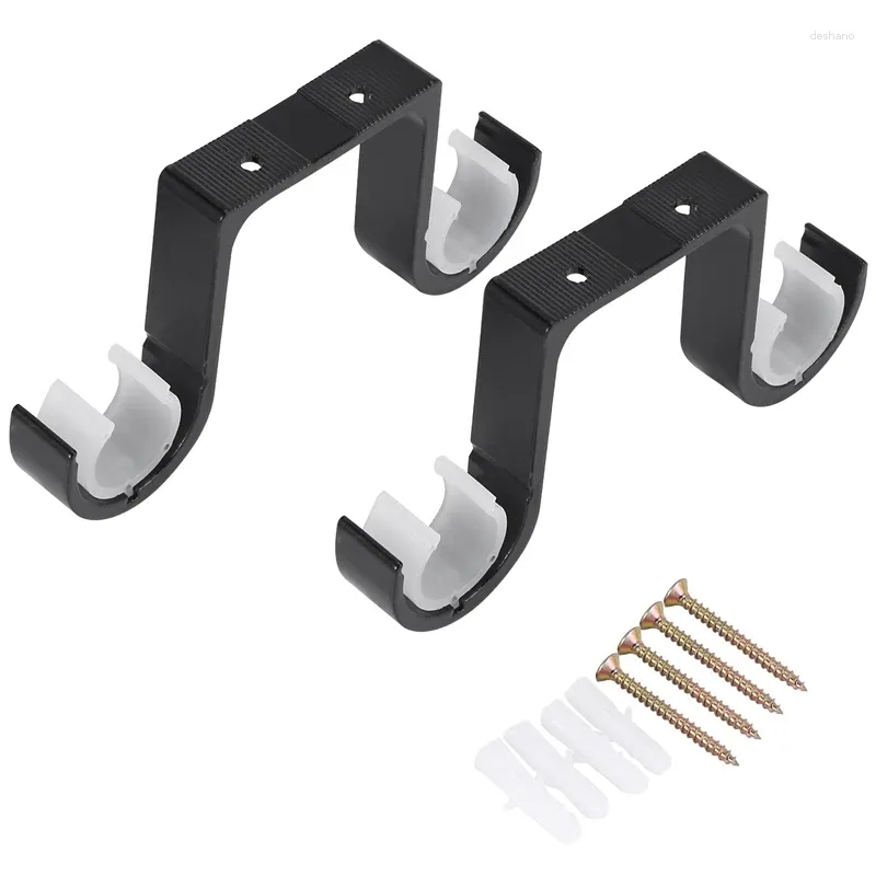 Shower Curtains 2Pcs Double Curtain Rod Brackets Ceiling Mount Supports Aluminum Alloy Black