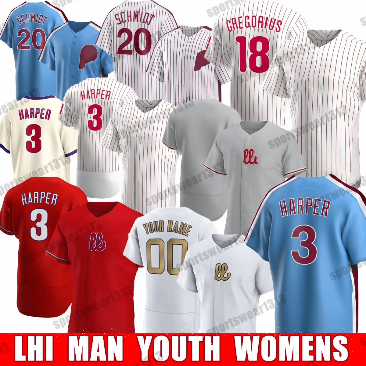 2023 Anpassad S-4XL 3 Bryce Harpe Jersey 7 Trea Turner 17 Rhys Hoskins Phillies 10 JT Realmuto Men Women Youth Any Name 5 Stott 8 Castellanos Baseball Jerseys