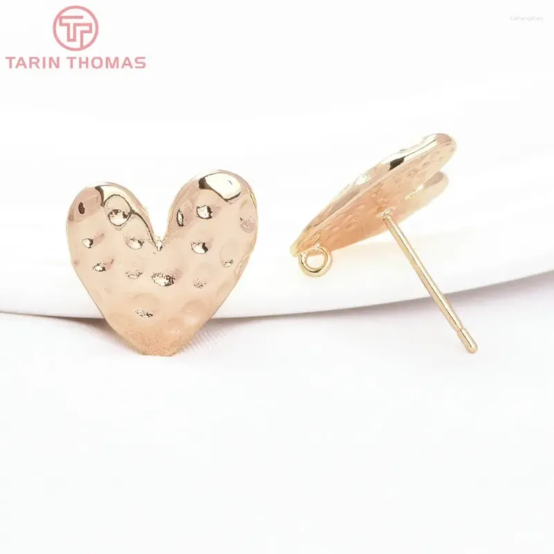 Boucles d'oreilles à tige (8362) 6 pièces 13.5x13MM, couleur or 24K, cœur en laiton concave convexe, haute qualité, résultats de bijoux, accessoires, vente en gros