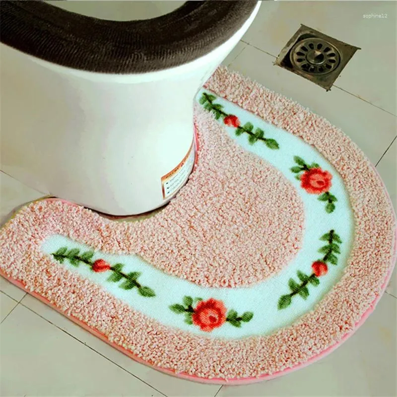 Tapetes de banho estilo rural fresco em forma de vaso sanitário em forma de vaso sanitário banheiro à prova d'água não deslizamento gradiente de carpete colorido banheiro absorvente almofadas de pé absorvente
