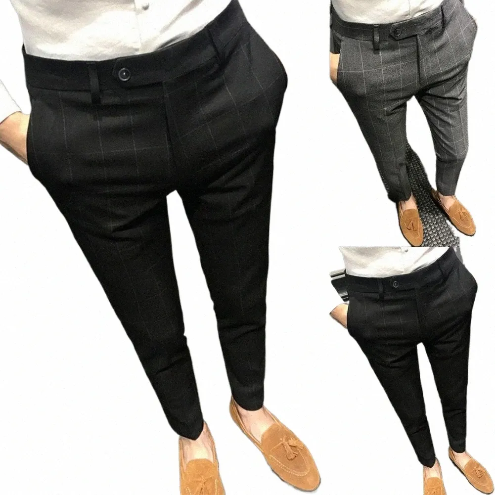 Stylowe mężczyźni w garniturze Spodnie Slim Pants Butt Busin Men Men Spodni Q40s#