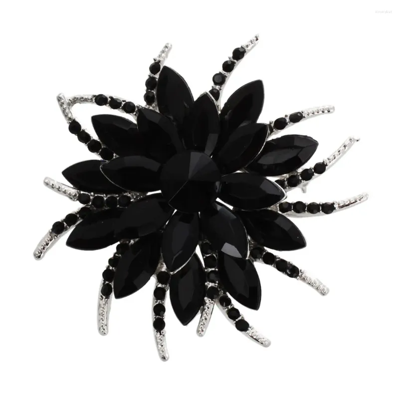 Dangle Earrings Crystal Brooch Pins For Women Top Quality Flower Broches Jewelry Fashion Wedding Party - Black