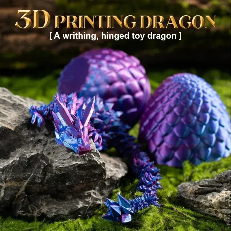 Miniatyrer 3D Tryckt Dragon Egg Fidget Toy Surprise Pla Flexibel artikulerad Joint Dragon Figurin Creative Christmas Gift Kids Home Decor