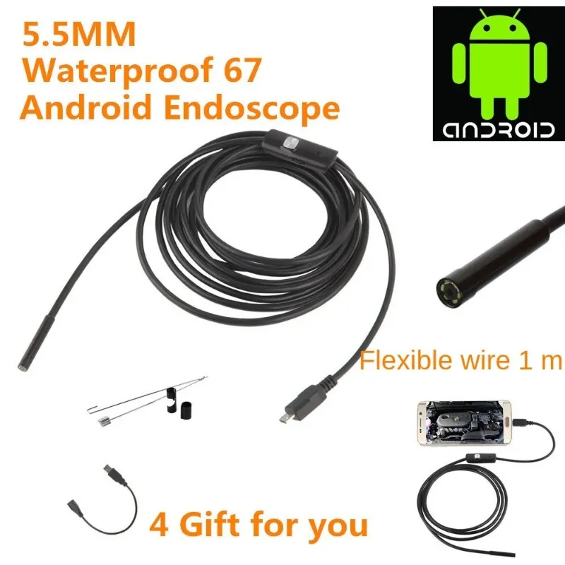 5,5 mm högdefinition Vattentät Android Mobiltelefon Computer USB Endoskop Video Industrial Pipeline Car Endoskop 1M