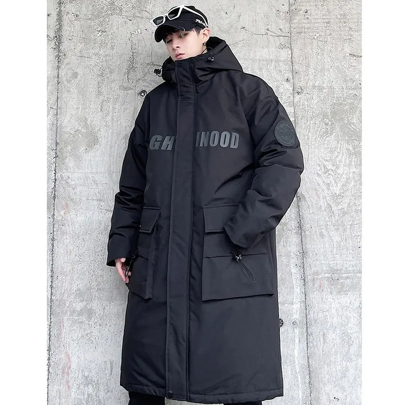 Men Long Back Split Collar Hooded Windbreaker Mid-Long