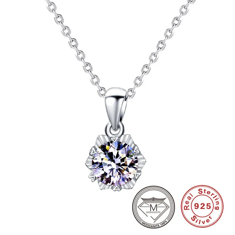 100% Real 925 Sterling Silver Six-Pointed Star Snowflake Necklace for Women Sparkling Moissanite Diamond Pendant Necklace Jewelry