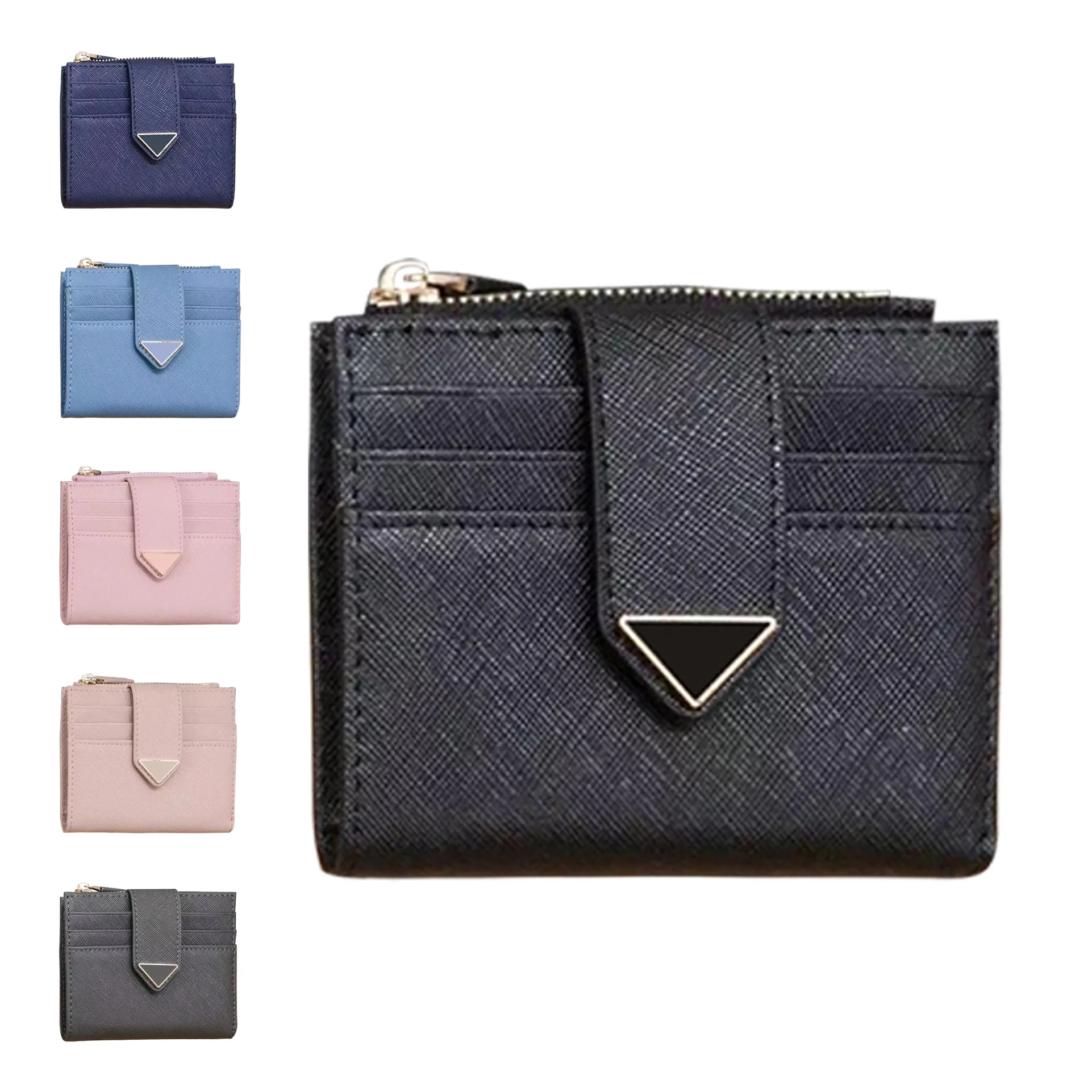 Triangle Luxury Mirror Mirror Quality Designer Purse Purse de carte longue Mentide Mentide Passeport Zippy Passport Box Box Femme Posses de porte-cale Key Purse Holder Carte Holder