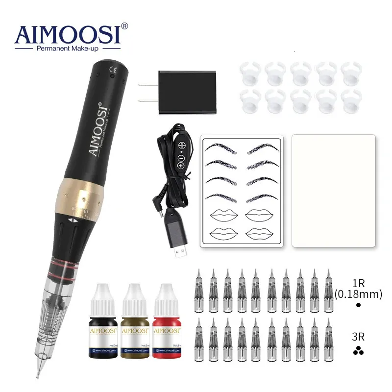 AIMOOSI M7 Tattoo Maszyna Zestaw Mikroblading Brwi PMU Pen Pen Pen Igle Permonent Makeup Machine Professional Materiały dla początkujący 240315
