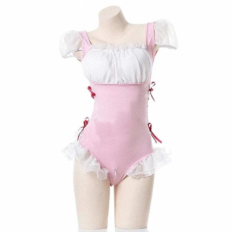 Anilv Lolita Girl Maid Uniform School Student Body Femmes Anime Poitrine Ppad Maillot de bain Pool Party Cosplay Costumes 11qA #