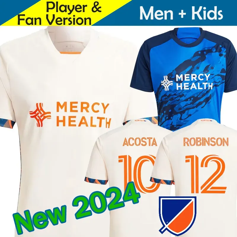 2023 2024 FC Cincinnati Soccer Jerseys Kids Kit Man 23/24 Fotbollskjortor Hem Blue Away White Coupendza Acosta Robinson Miazga Barreal målvakt Men uniform