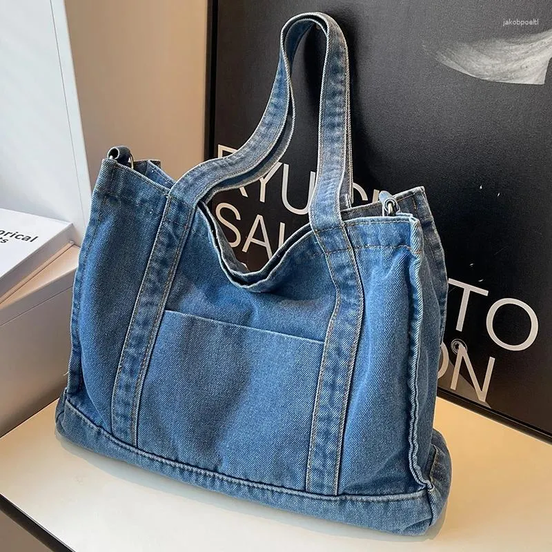 Borse da sera Borsa a tracolla da donna in denim blu di grande capacità Borsa a tracolla da donna in tinta unita Shopping Borse retrò per ragazze universitarie