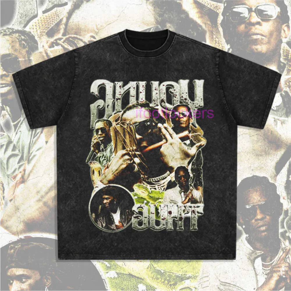 maglietta designer maschile polo hip hop giovane thug t-shirt a maniche corta t-shirt lavato a collo rotondo a sciolta scollatura piccola