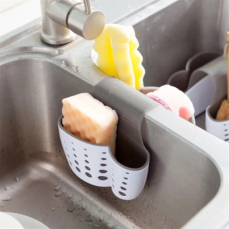 Racks MeyJig 2 Sided Kitchen Sponge Drain Rack Sink Scouring Pad Hanging Storage Basket Cleaning Brush Holder Soap Organizer Shelf