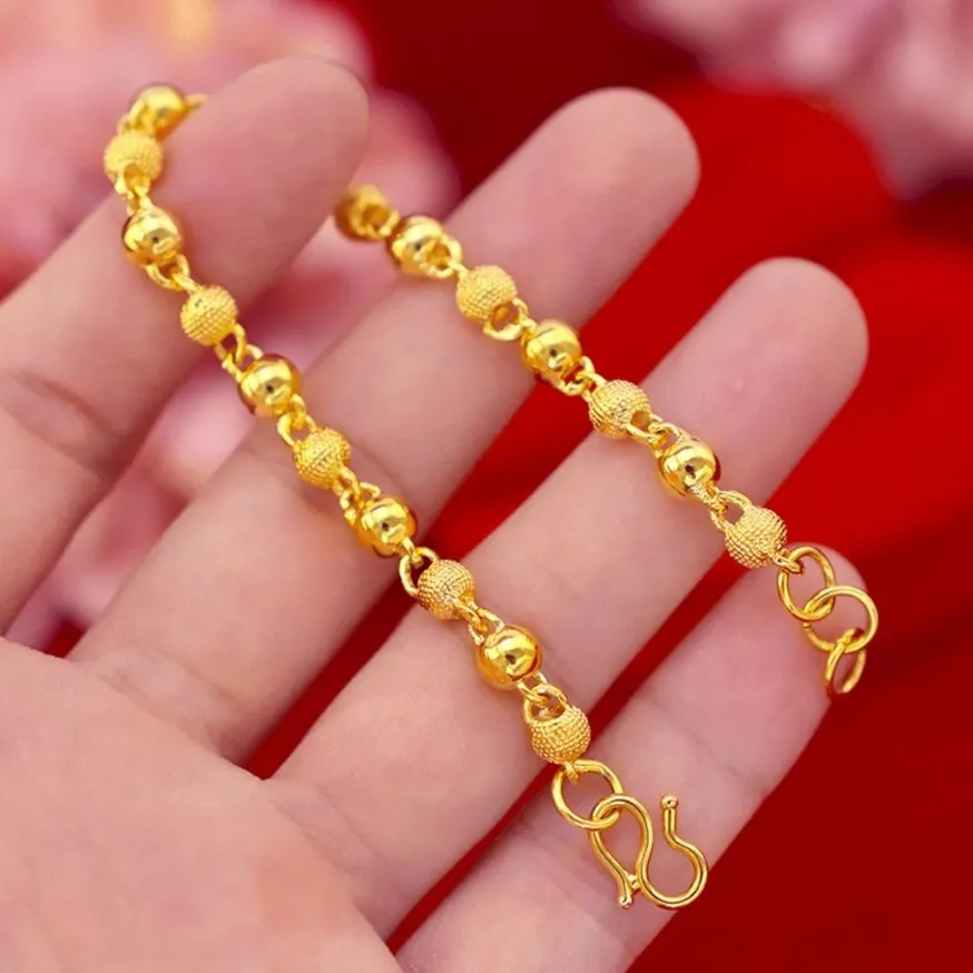 Bracciale a catena da polso con maglie di perline in oro giallo 18 carati, bracciale da donna, moda, stile classico, regalo285S