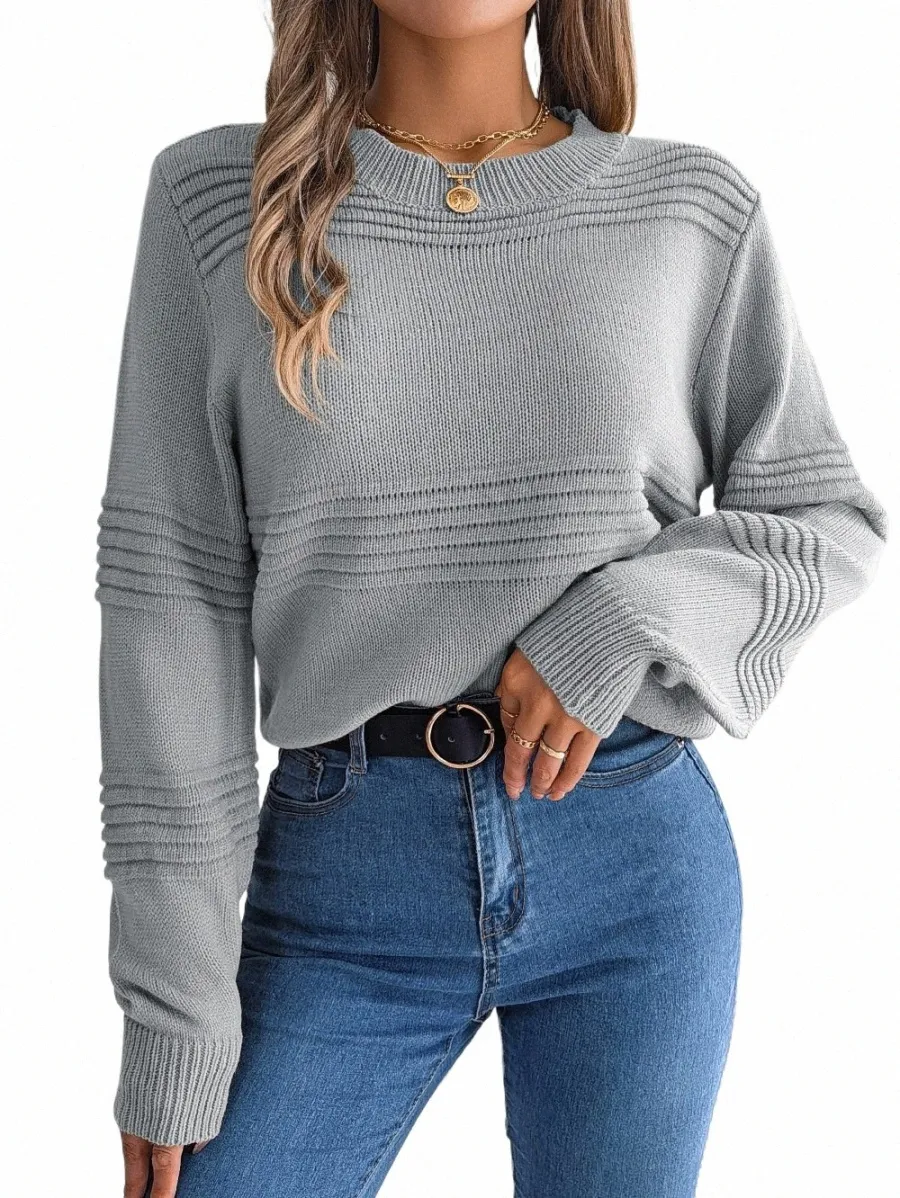 autumn Winter Casual Solid Color Sweater Women O-Neck Lg Sleeve Knitted Pullover Basic Versatile Tops White Khaki Gray T9CO#