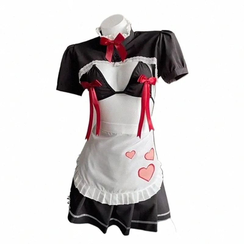 Anime Nette Bogen Herz Maid Uniform Cosplay Kostüm Sexy Hohl Rolle Spielen Nachthemd Unterwäsche Süße Mädchen Dessous Outfit Halen o4Ty #