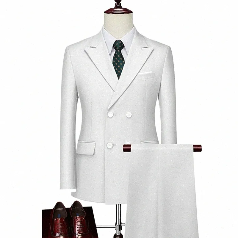 2023 Fi Новый мужской двубортный однобортный костюм пальто / мужской тонкий свадебный комплект из 2 предметов, пиджак, брюки, брюки O7CR #