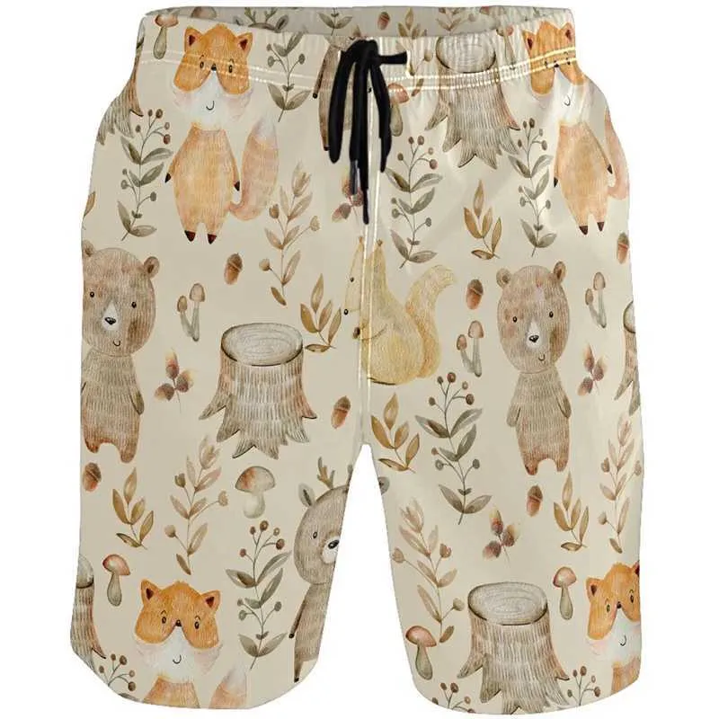 Shorts pour hommes Short de plage imprimé ours poisson léopard en 3D short de planche de surf de sport décontracté pour hommes maillot de bain à séchage rapide pantalon de natation short J240328