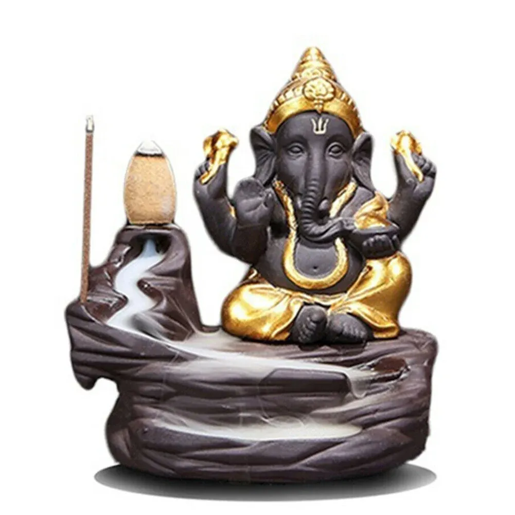 Skulpturer keramiska ganesha gud buddhas elefant backflow rök rökelse innehavare censer keramik ganesha gud buddhas dekoration