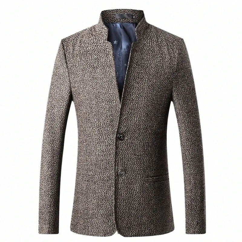 herrarna smala fit solid kostym jacka män bröllop dr blazer manlig stativ krage blazer masculino kinesisk tunika dräkt plus storlek fs-167 f5l2#