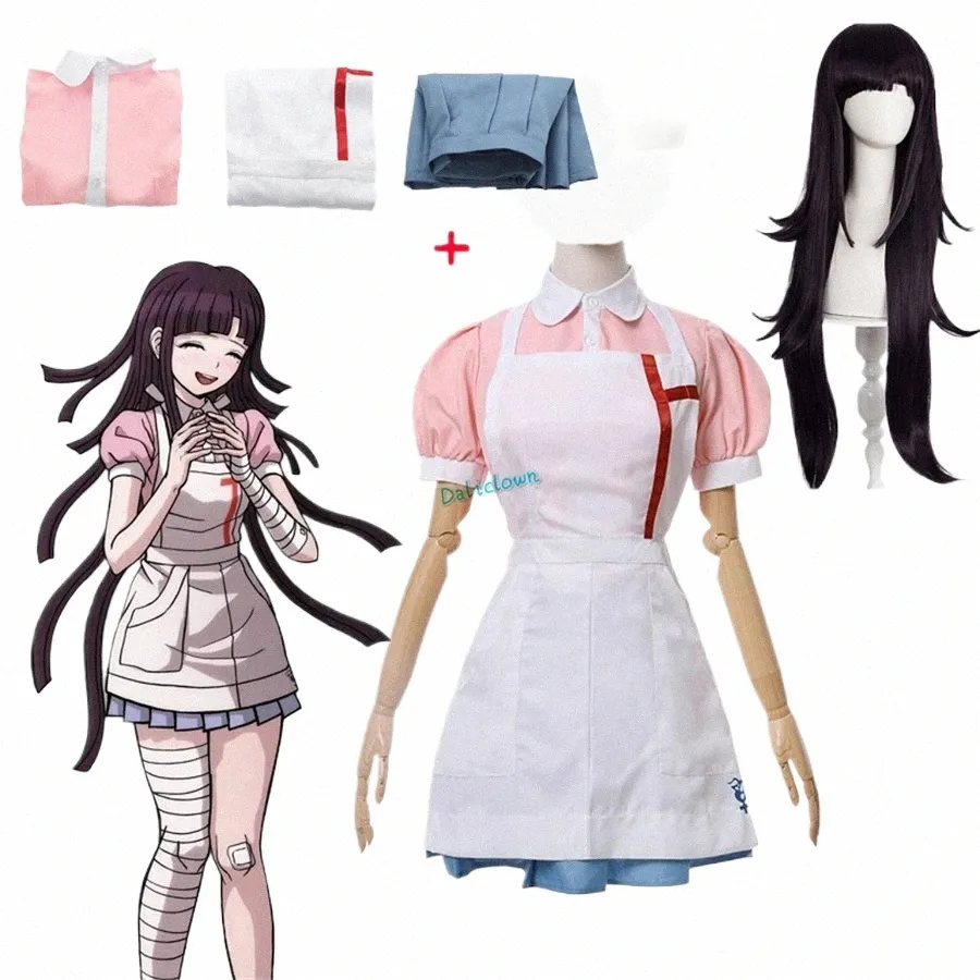 Danganrpa Mikan Tsumiki Cosplay Outfit con parrucca Anime Halen Disperazione Ultimate Infermiera Uniforme Costume da cameriera Set completo per le donne 431Y #