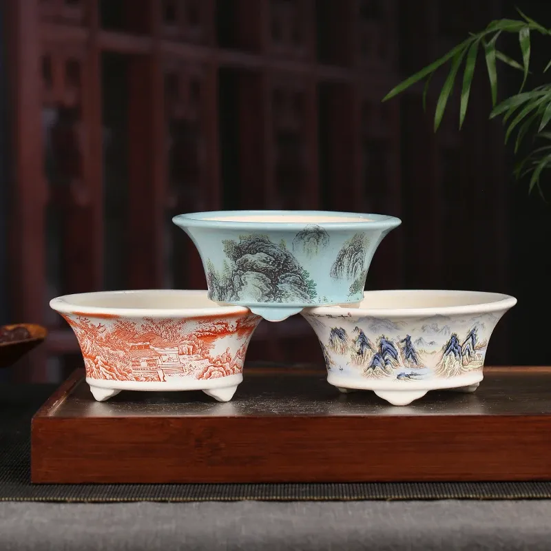 Planters kinesisk stil yixing lila sandfärgad blomkruka retro skrivbordsdekoration bonsai potten runda keramik saftig blomkruka 1 st