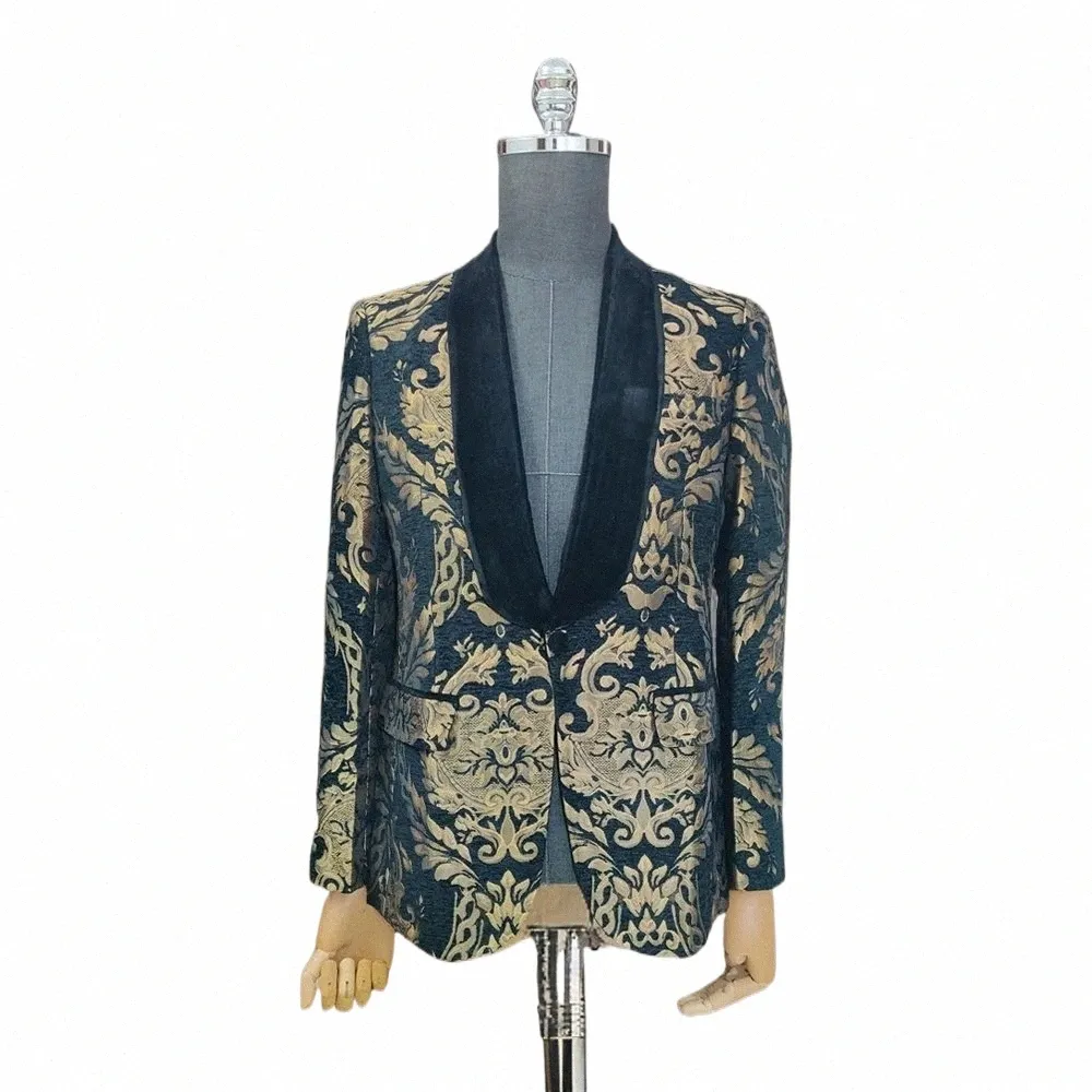 jacquard Wedding Suit Jacket with Black Veet Shawl Lapel Slim Fit Fi Male Blazer 1 Pcs Floral Suit Coat 2024 45yD#