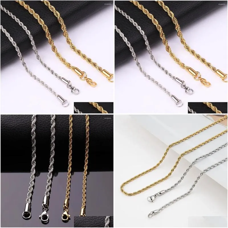 Pendentif Colliers 3 mm Corde Chaîne Collier Femmes Hommes À La Main En Acier Inoxydable Lien Torsadé Hip Hop Bijoux Drop Livraison Pendentifs Otqcg