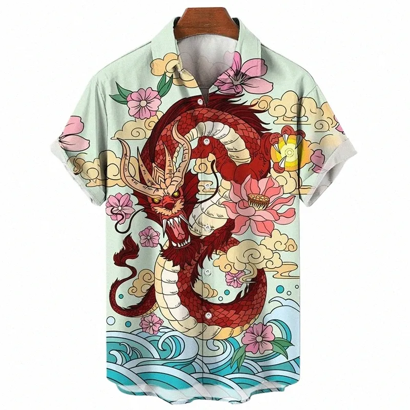 Männer Hawaiian 3D Druck Chinesische Drag Shirt Übergroßen Kurzarm Harajuku Shirts Fi Butted Revers Vintage Street Bluse j4tw #