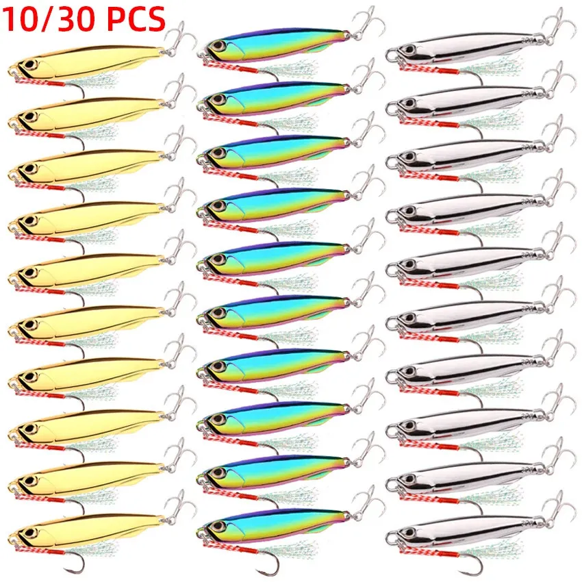 10/302pc/lot metal jig jig spoon 60g 40g 30g lures مع خطاف الصب القفز بباس البحر باس إغراء الطعم الاصطناعي 240315