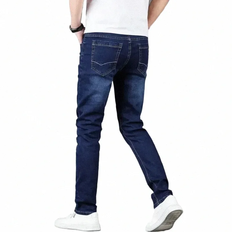 2024 nuovi uomini stretch jeans maschili elasticità classica Busin Jeans uomo Fi confortevole solido sottile dritto pantaloni denim Lg J1Pu #