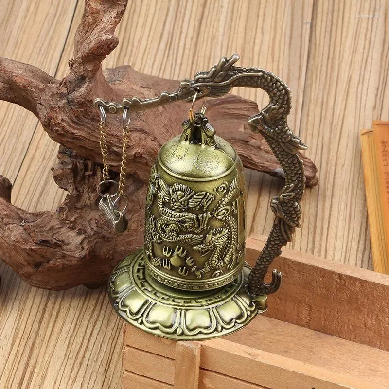 Decorative Figurines 5 Style Vintage Lock Dragon Carved Buddhist Bell Temple Good Luck Art Statue Home Office Table Alloy Pleasant Sound