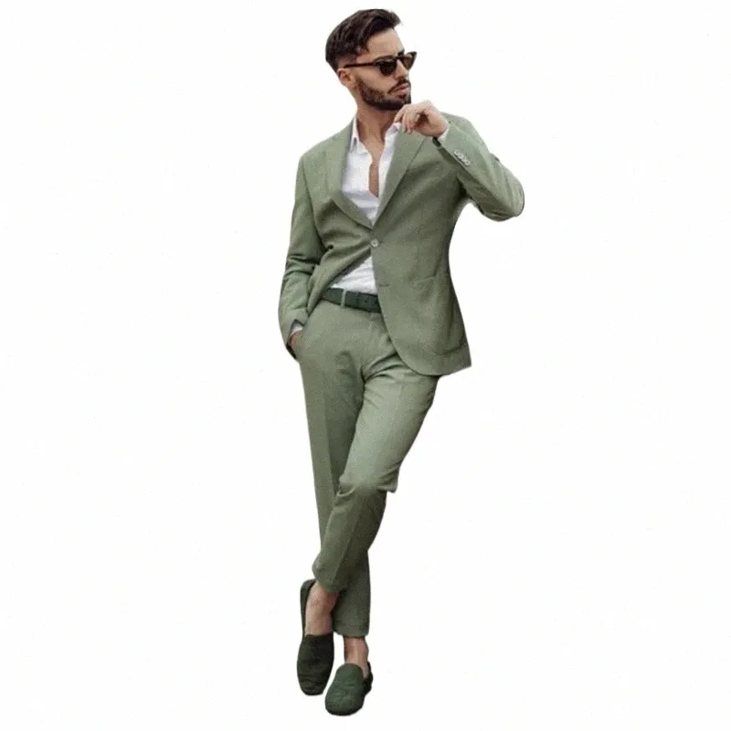 dousha Green Men Suits Blazer Elegant Full Set Smart Casual Single Breasted Notch Lapel Skinny 2 Piece Jacket Pants Tailor-Made w7c8#