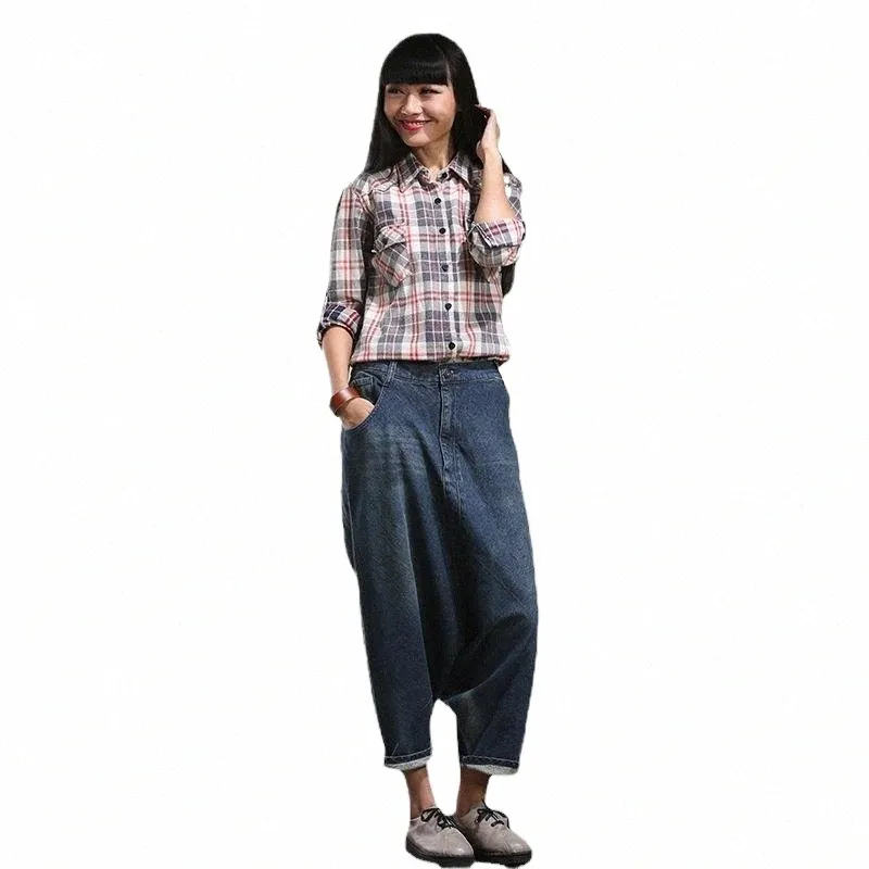 Denim Cross-Hosen Frauen Baggy Jeans Aladdin Indische Nepal Cowboy Bloomers Vintage Mi Streetwear Hip Hop Hosen 33JS #