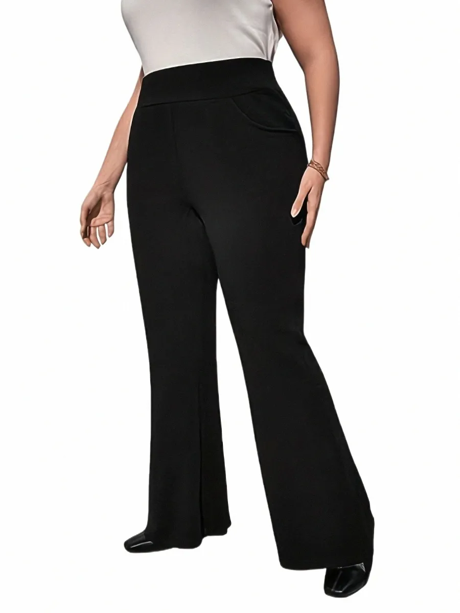 summer fi new women's plus-size busin formal fi with solid color wide-leg pants nine-quarter pants w6wj#