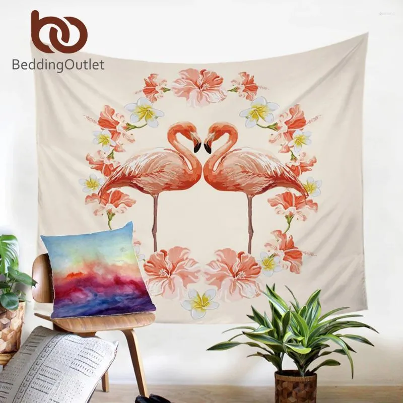 Arazzi BeddingOutlet Arazzo con fenicotteri Cuore d'amore Decorativo da appendere alla parete Copriletto per ragazze con stampa floreale rosa Lenzuolo di San Valentino 130x150 cm