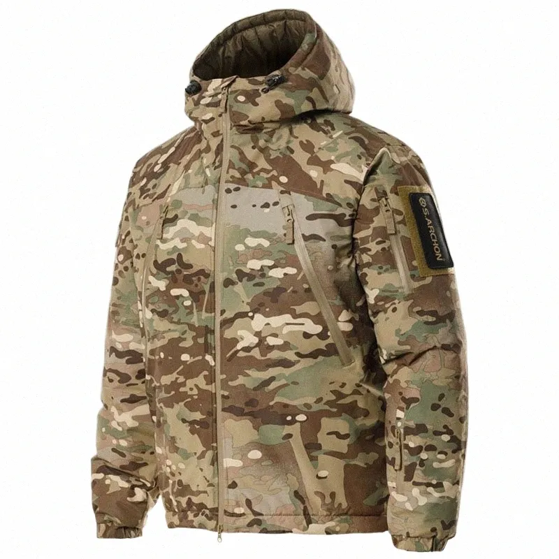 inverno tattico Parka uomo militare antivento impermeabile addensare caldo piumini outdoor Camo caccia polare Regi Cargo Cappotti a3xG #