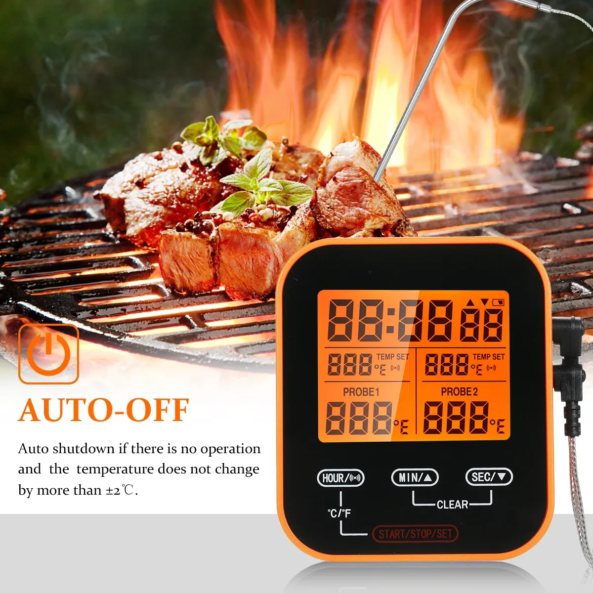 ゲージのプローブキッチンサーモショームタイマー用バーベキュー温度計グリル温度計料理肉食品デジタルワイヤレス温度