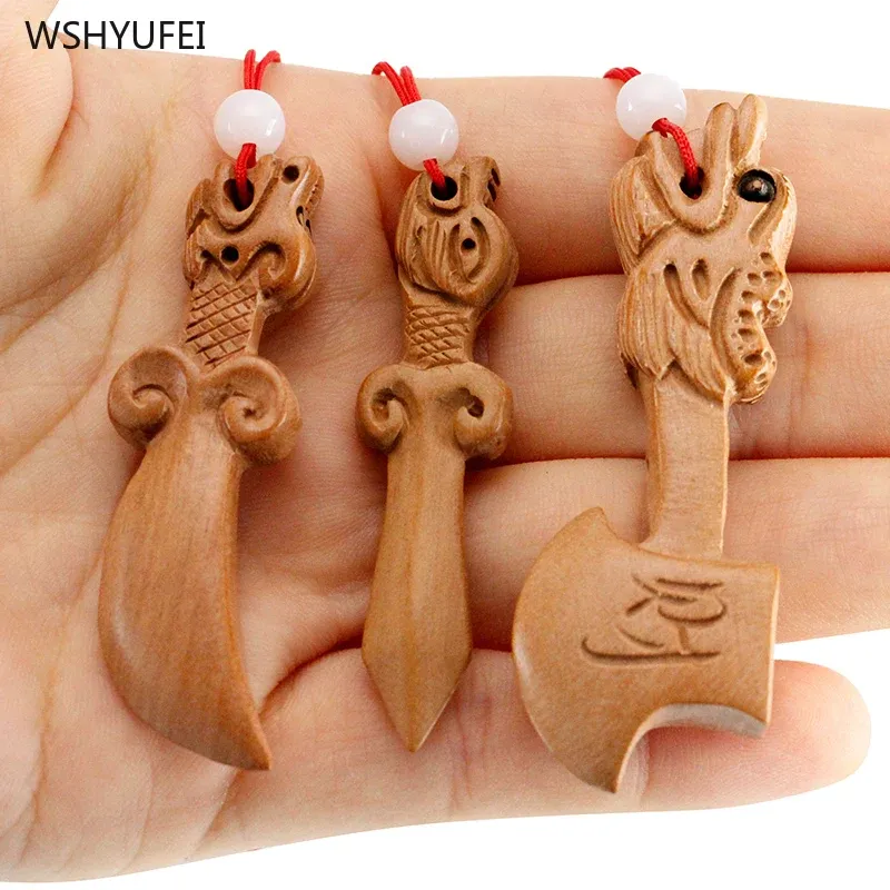 Sculptures Hache en bois de pêche épée en bois de pêche éloignant les mauvais esprits mascotte pendentif sculpture artisanat amulette décor Feng Shui accessoires