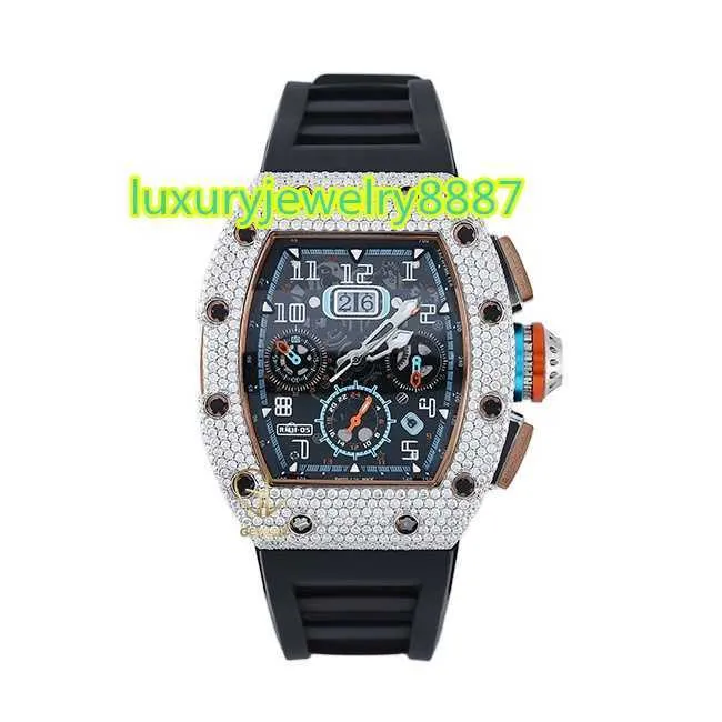 Luxe topmerk fancy zwarte vierkante wijzerplaat ronde geslepen moissanite diamant chronograaf Zwitsers uurwerk hiphop herenpolshorloge