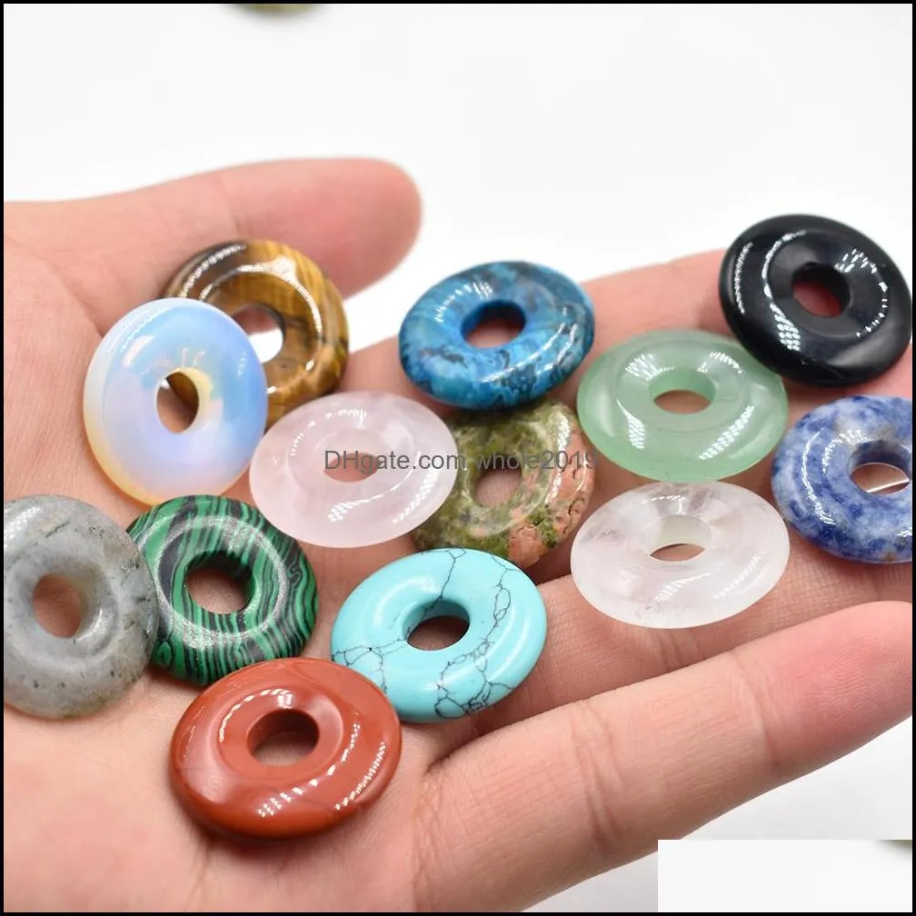 Charms 25 mm verschiedene Natursteinkristalle Gogo Donut Rosenquarz Anhänger Perlen für glückliche Schmuckherstellung Drop Delivery Findings Comp Dh8Re