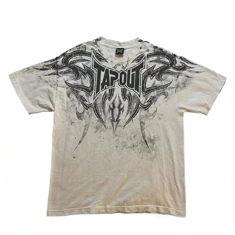 Streetwear Tapout T-shirt Y2K Hommes Hip Hop Lettre Graphique Imprimer T-shirt surdimensionné Harajuku Col rond Cott Tops à manches courtes O2Aq #