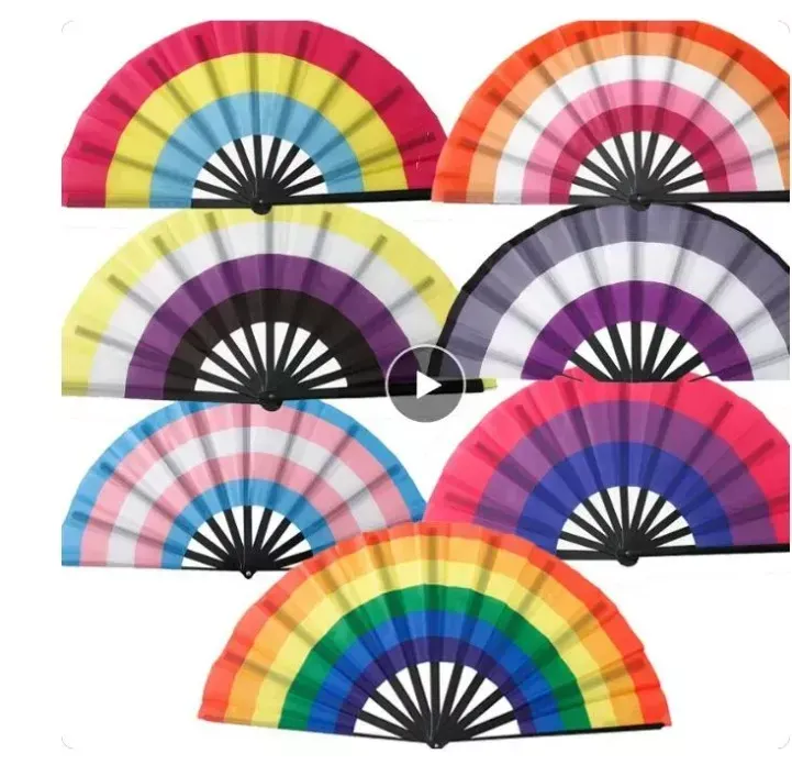 Rainbow Folding Fans LGBT Colorful Hand-Held Fan for Women Men Pride Party Decoration Music Festival Events Dance Rave Supplies 0328