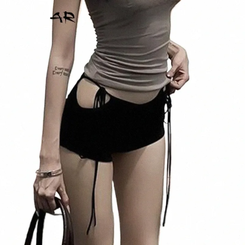 Cibbar Hot Sexy Bandage Aushöhlen Shorts Frauen Casual Streetwear y2k Low Rise Dünne Schwarze Kurze Hosen Koreanische Fi Y2k chic V3Li #