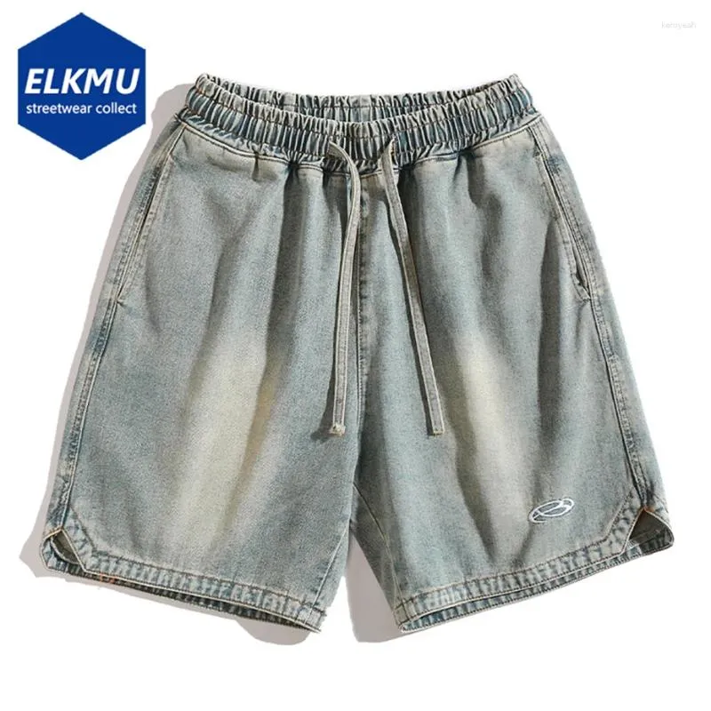Pantaloncini da uomo 2024 Vintage Blue Denim Summer Nero Jeans larghi casual Ricamo Elastico Wasit