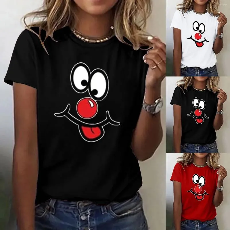 T-shirts pour femmes Nez rouge imprimé col rond à manches courtes petit haut femmes coton manches t-shirts Ringer Tee