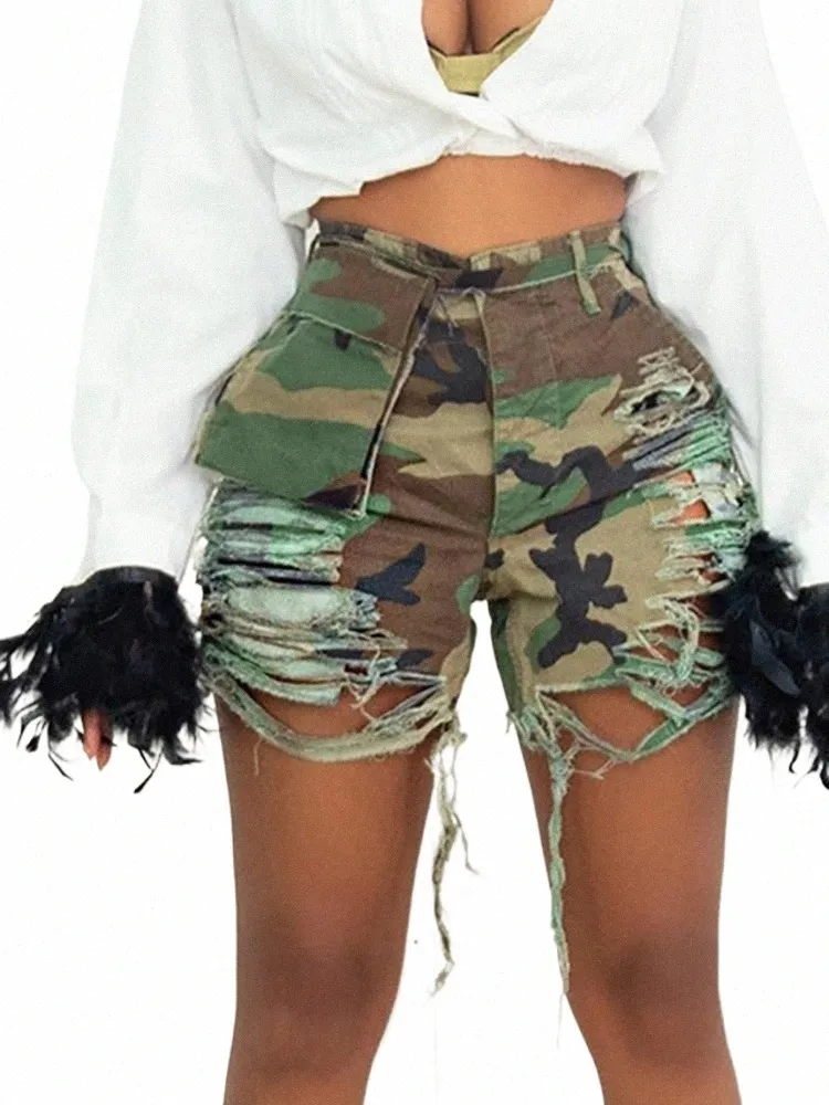 Cintura alta solta reta camoue borlas oco para fora calças de brim curtas primavera 2023 nova fi shorts jeans femininos d6tf #