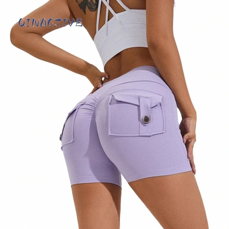 qinactive Yoga-Shorts für Frauen, Taschen-Scrunched-Po-Gym-Leggings, hohe Taille, Push-Up-Strumpfhose, sexy Booty-Sport-Shorts, Fitn I6B9 #